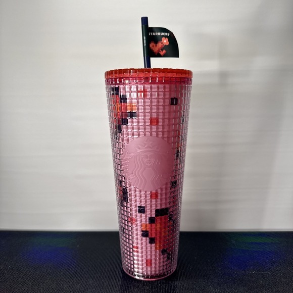 Starbucks Cold Cup Valentine's Day 2025 8 Bit Pixel Hearts 24oz Tumbler NEW🩷 - Picture 4 of 9